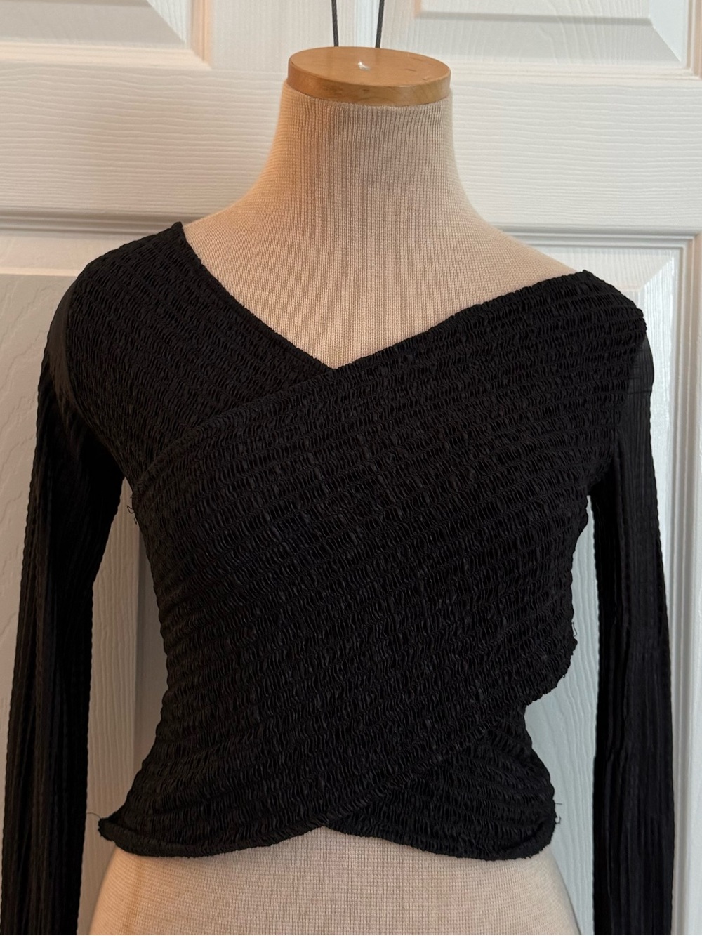 Show Me Your Mumu Black Textured Crisscross/Wrap Long Sleeve Top M